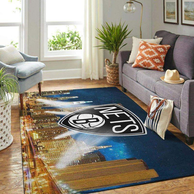 Brooklyn Nets Area Rug NBA Area Rug Bathroom Rugs Indoor Rug Rectangle Carpet