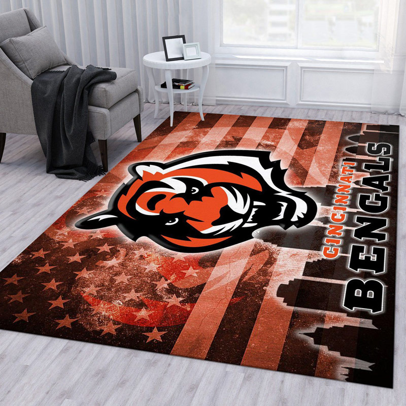 Cincinnati Bengals Area Rug NFL Area Rug Dining Room Rugs Indoor Rugs Rectangle Carpet