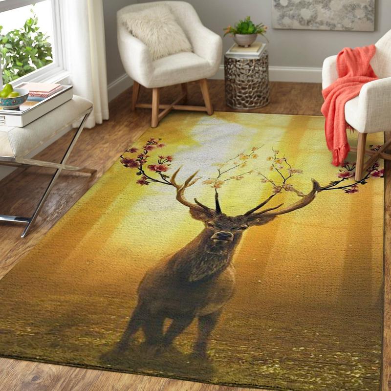 Deer Flower 2 Area Rug Living Room Carpet