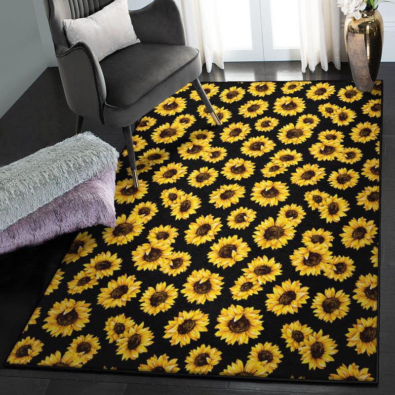 Flower Dining Room Rug Yellow Sunflowers Rug