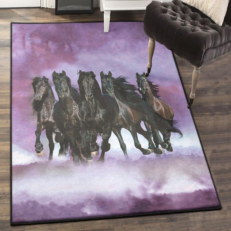 Horses Rugs Five Black Horses Running Rug
