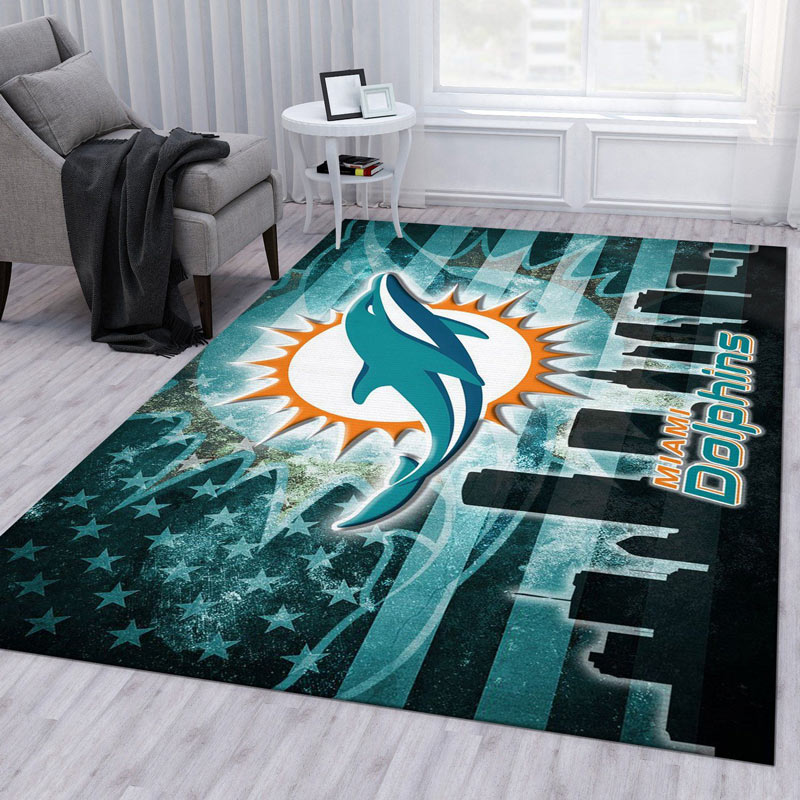 Miami Dolphins Area Rug NFL Area Rug Bedroom Rug Indoor Rugs Rectangle Carpet