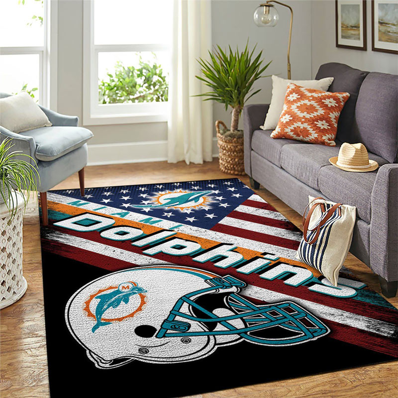Miami Dolphins Area Rug NFL Area Rug Living Room Rug Indoor Rugs Rectangle Carpet