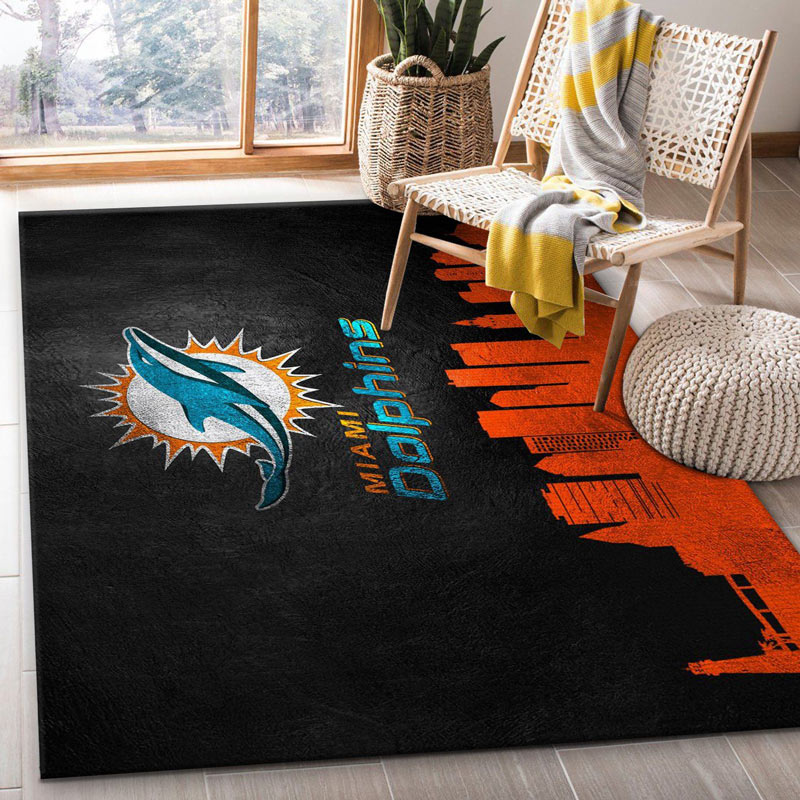 Miami Dolphins Area Rug NFL Area Rug Bathroom Rugs Indoor Rug Rectangle Carpet