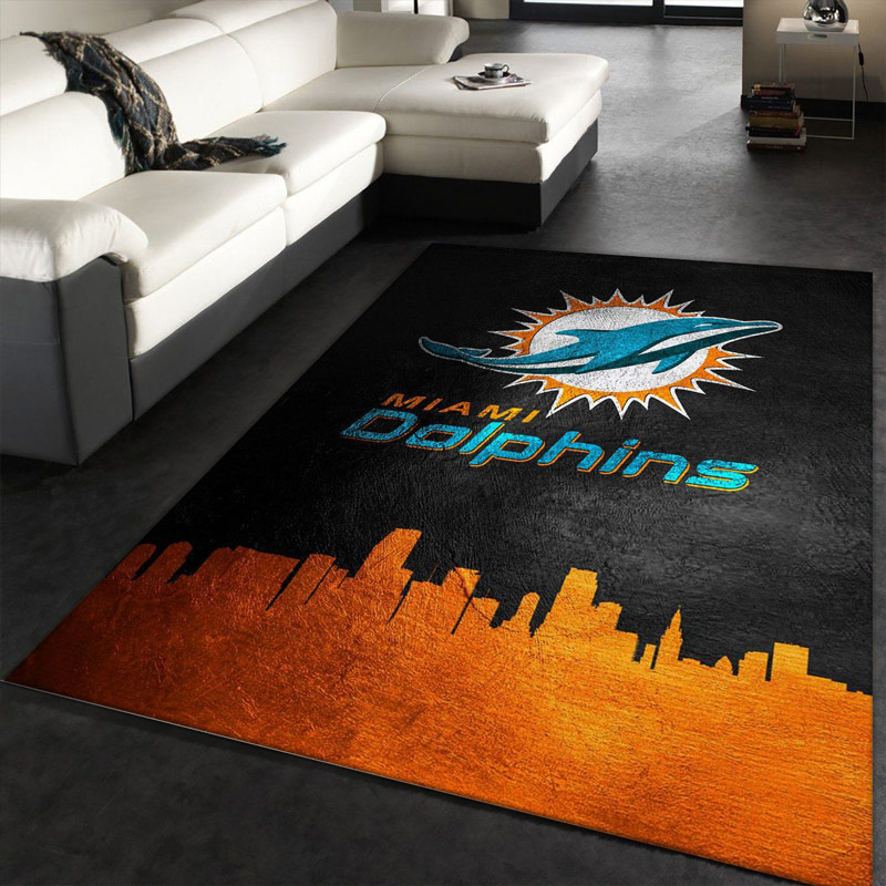 Miami Dolphins Area Rug NFL Area Rug Bedroom Area Rug Indoor Rug Rectangle Carpet