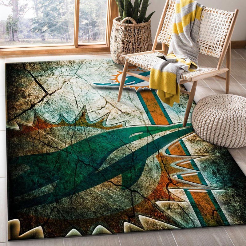 Miami Dolphins Rug NFL Area Rug Dining Room Rugs Indoor Rugs Rectangle Carpet