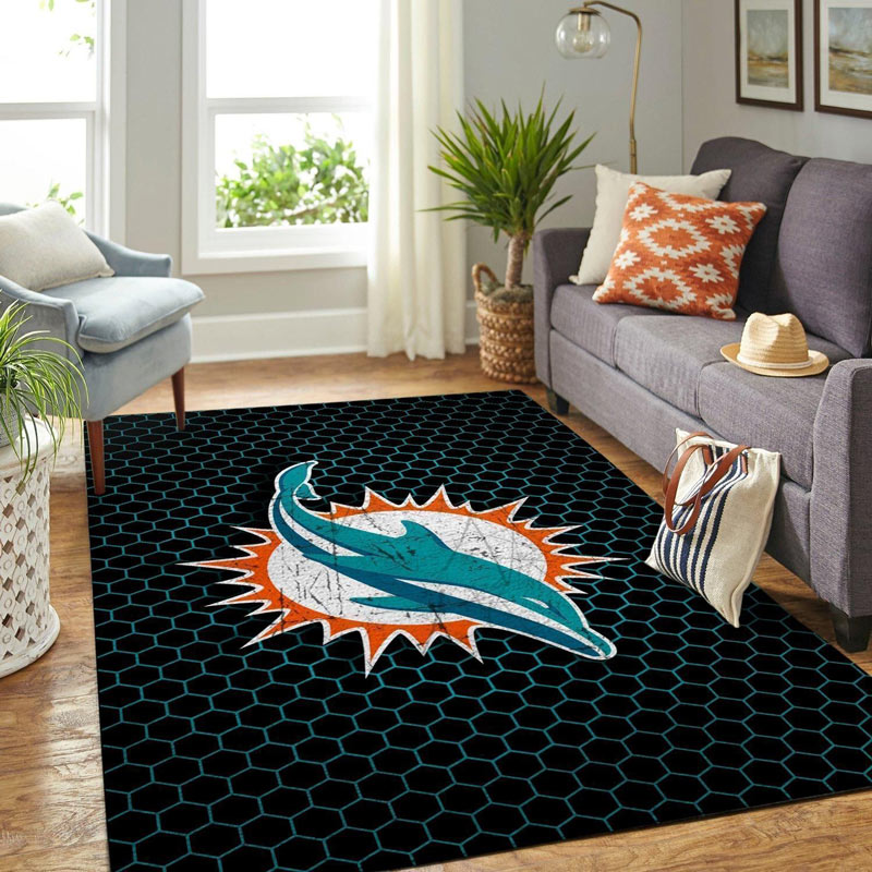 Miami Dolphins Rug NFL Area Rug Dining Room Rugs Indoor Rug Rectangle Carpet