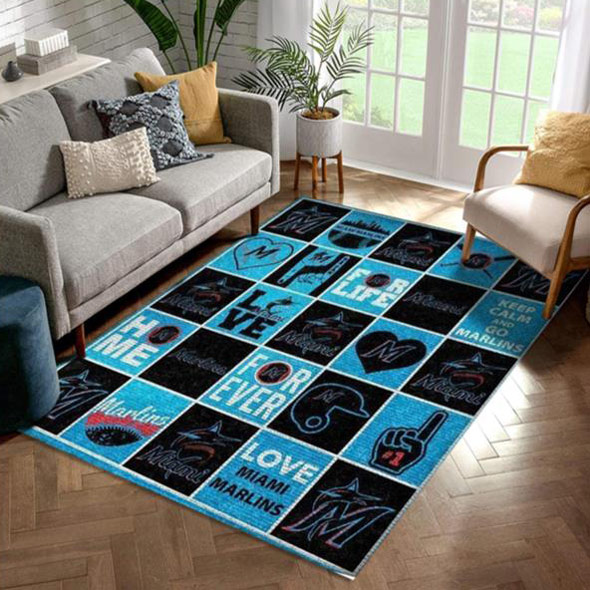 Miami Marlins Rug MLB Area Rug Living Room Area Rug Indoor Indoor Rug Rectangle Carpet