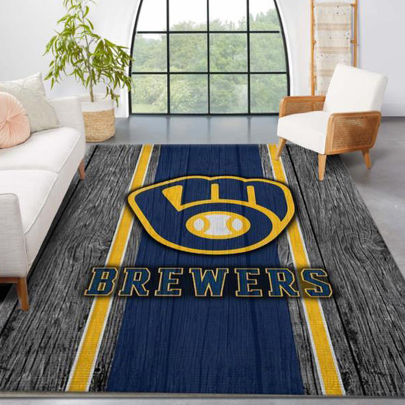 Milwaukee Brewers Area Rug MLB Area Rug Dining Room Rug Indoor Rug Rectangle Carpet