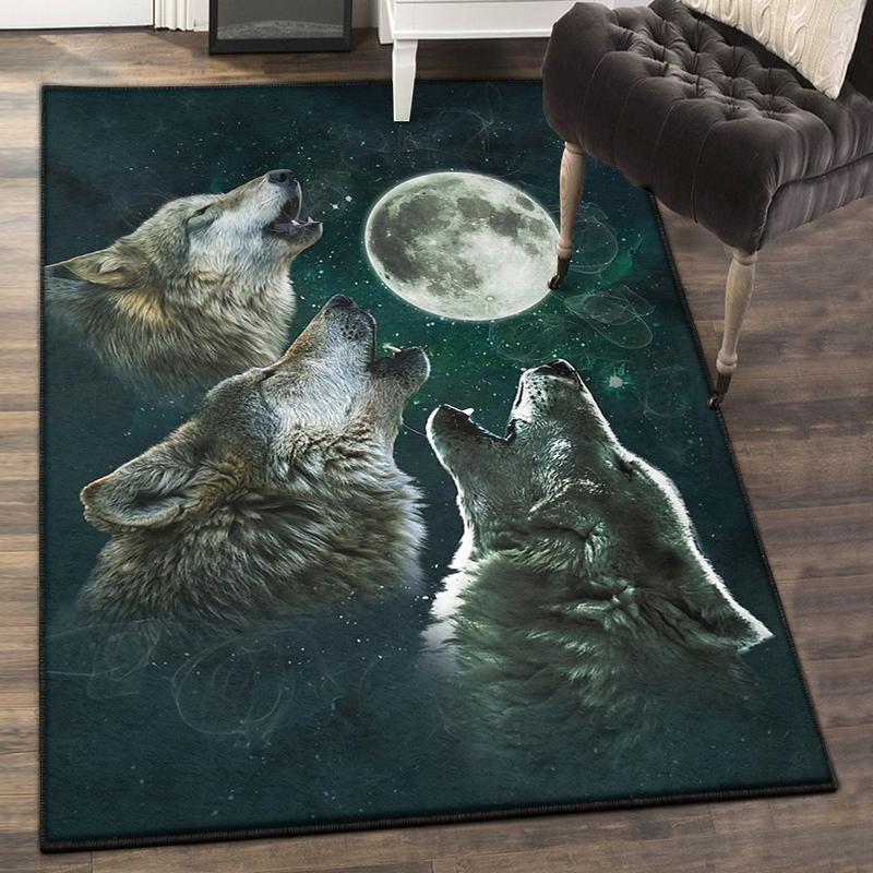 Mythical Creatures Washable Rugs Three Wolf Moon Rug